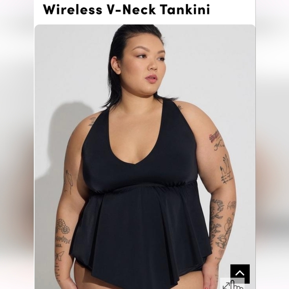 Torrid Wireless V-Neck Tankini swim top black  3x - Picture 5 of 11